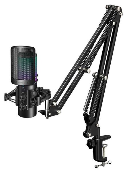 Gaming USB MicrophoneNoise Cancellation Condenser micRGB Microphone with MuteGainMonitoringBoom ArmPop Filter for PhonePC CL24813