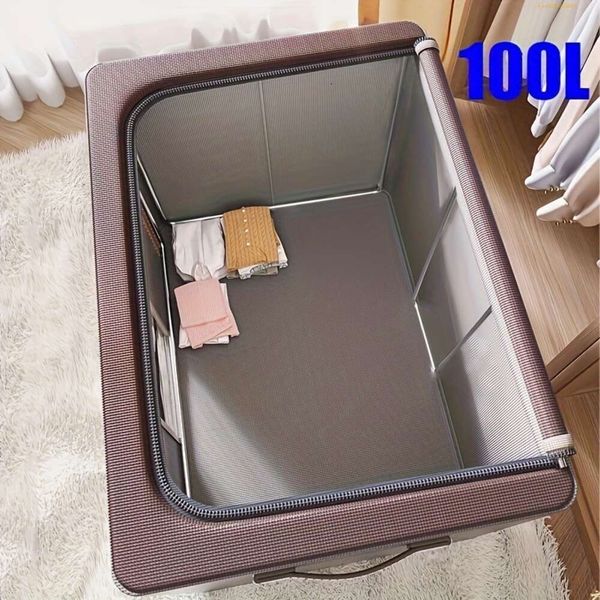 1pc Large Capacity Clothes Storage Box, Dustproof Clothing Quilt Organizer, Foldable Container for Dorm, Home