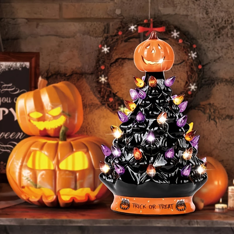 TEMU 2025 Best Christmas Tree - Ceramic Tree For Halloween-christmas Decoration Orange - Trick Or Treat- Led Light Up, Battery Not Included -