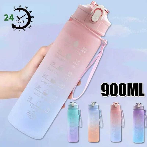 KAWASIMAYA 900ML Sports Water Bottle with Time Marker Leak-proof Cup Motivational Portable Water bottle Sport Fitness BPA FreeXJ240903