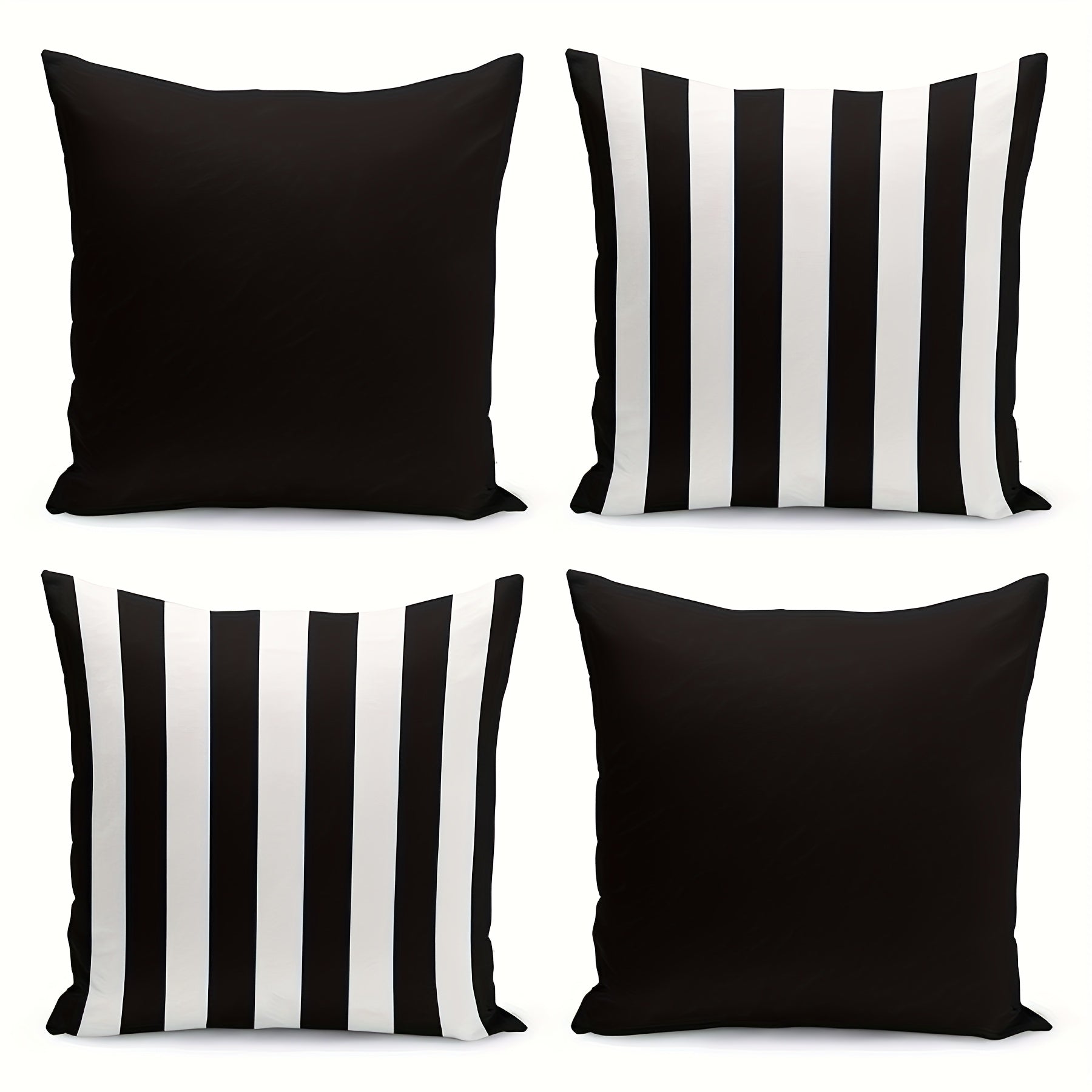 TEMU 4pcs; 4pcs Contemporary Black And White Striped Pillow Covers With Zipper Closure - Machine Washable Polyester Decorative Pillowcases, Suitable