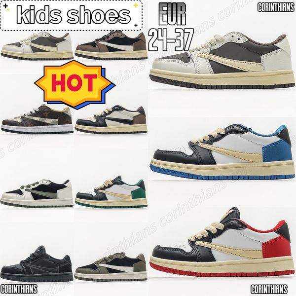 toddlers kids shoes 1s OG Reverse Olive Black Phantom Fragment SP low mocha children youth trainer designer eur 24-37