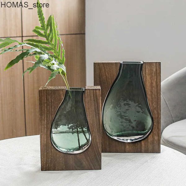 Planters Pots Nordic log solid wood transparent glass vase home designer decoration home living room hotel board room decoration L240910