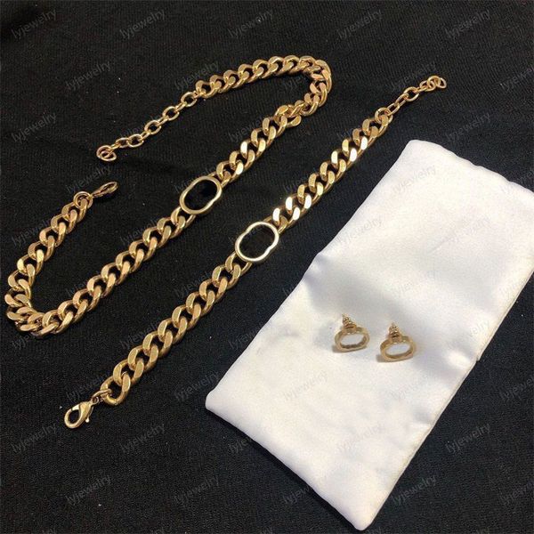 Retro designer necklace mens bracelet designer earrings choker plated gold necklaces fashion link chain charm bracelets stud earring designe