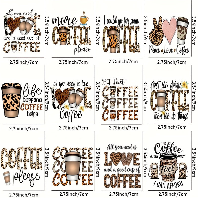 TEMU 12pcs Coffee-themed Uv Dtf Sticky Wraps, Suitable For Mugs, Fun With Quotes For , High-quality Vinyl Transfer For Coffee Cup Decorations |