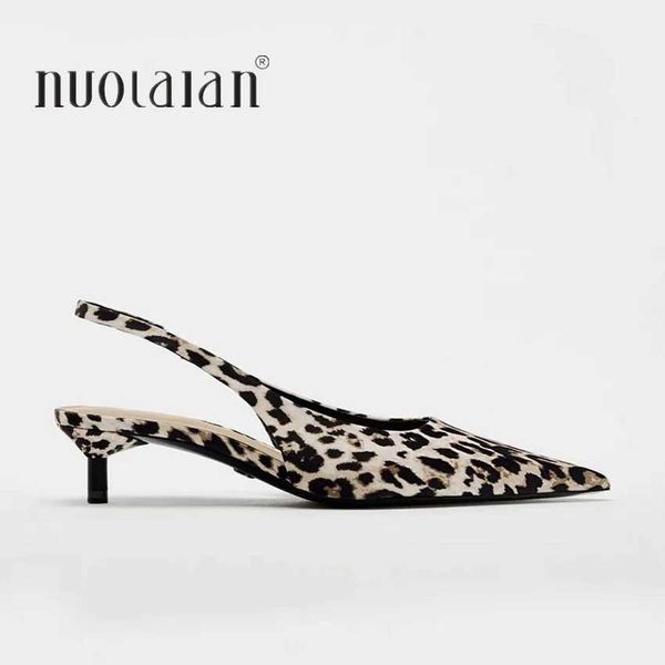 Sapatos femininos de estampa de leopardo Vintage Design elegante de saltos baixos sandálias Slingbacks Sexy Srucha Party Office Shoesc241228