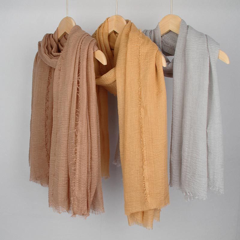 G176099 solid color headscarf cotton and linen scarf female single color cotton and linen bubble towel sunscreen gauze scarf