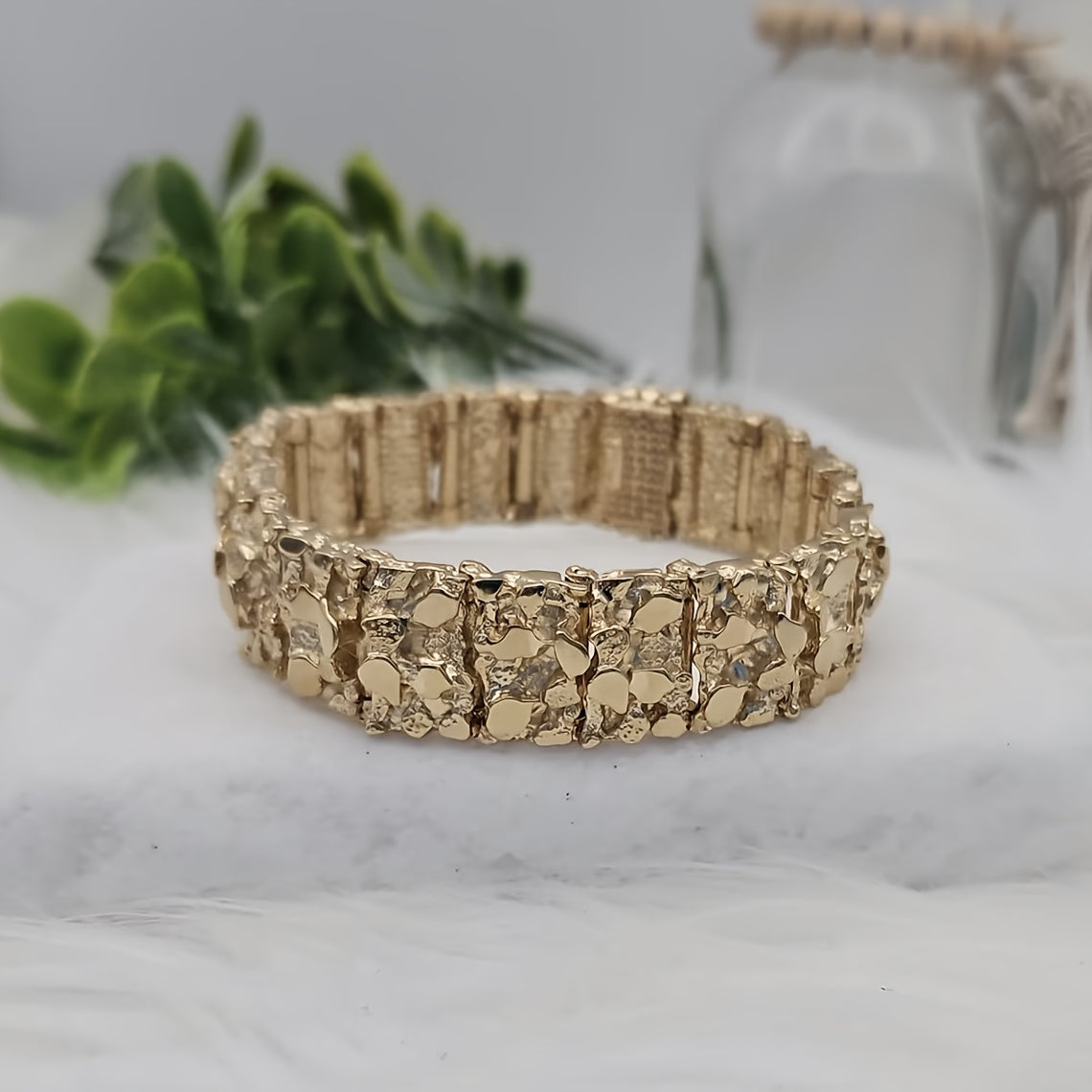 TEMU Fashion 14k Gold Plated Men's Bracelet, Fashionable Item Matching, Gift For Boyfriend, Valentine's Day Gift, Coarse Mineral Atmosphere, Simple