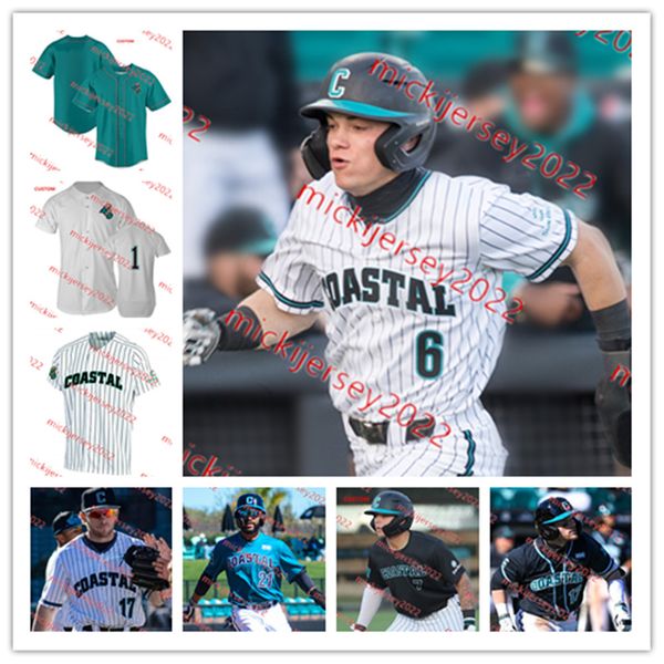 Coastal Carolina Chanticleers Baseball Jersey Jake Books Teddy Sharkey Custom Mens Youth 33 Taden Bell 11 Tommy La Stella 7 Taylor Motter Co