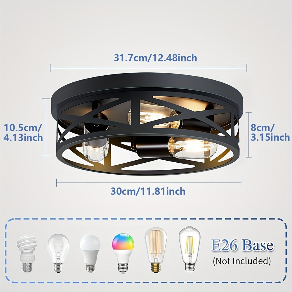 TEMU 1pc 12.48" Black Industrial Metal Cage Ceiling Light With Adjustable Head - Flush Mount Fixture For Bedroom, Kitchen, Hallway (bulbs Not