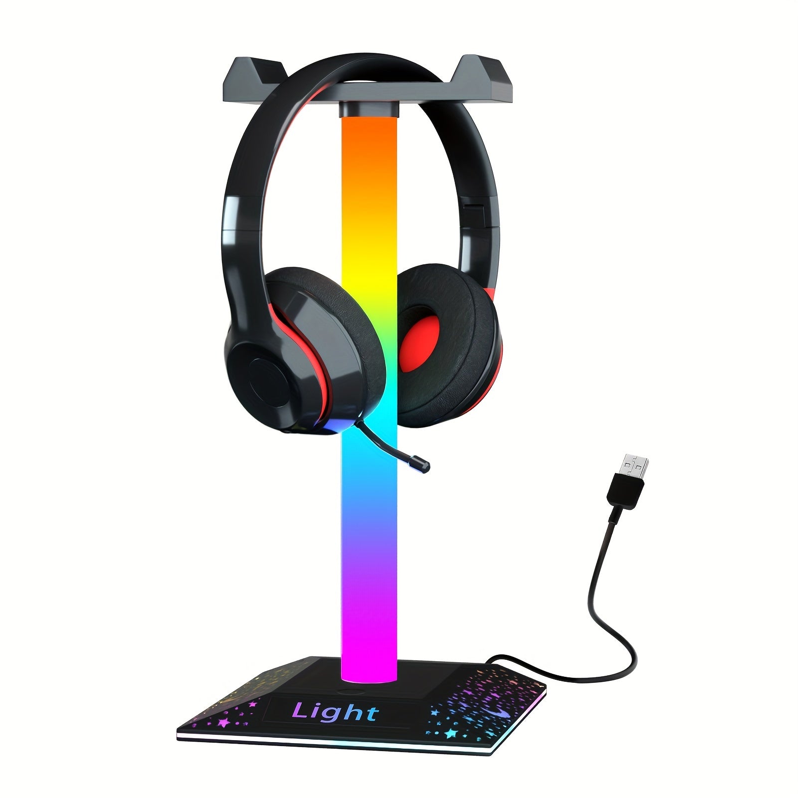 TEMU Rgb Headset Stand Desk Accessories, Headphone Stand With 1 Type-c Port, Headphone Holder With 10 Light And Non-slip Rubber, Best Gift For