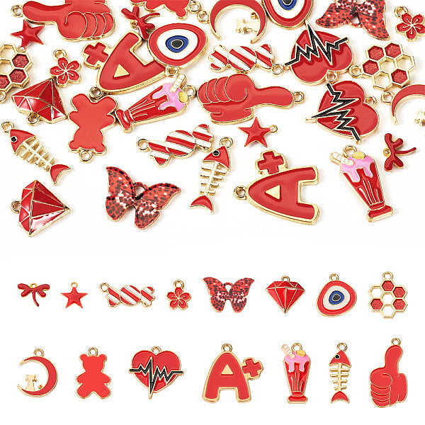 30 Stück 15 Stile Messing & Legierung Emaille Charms