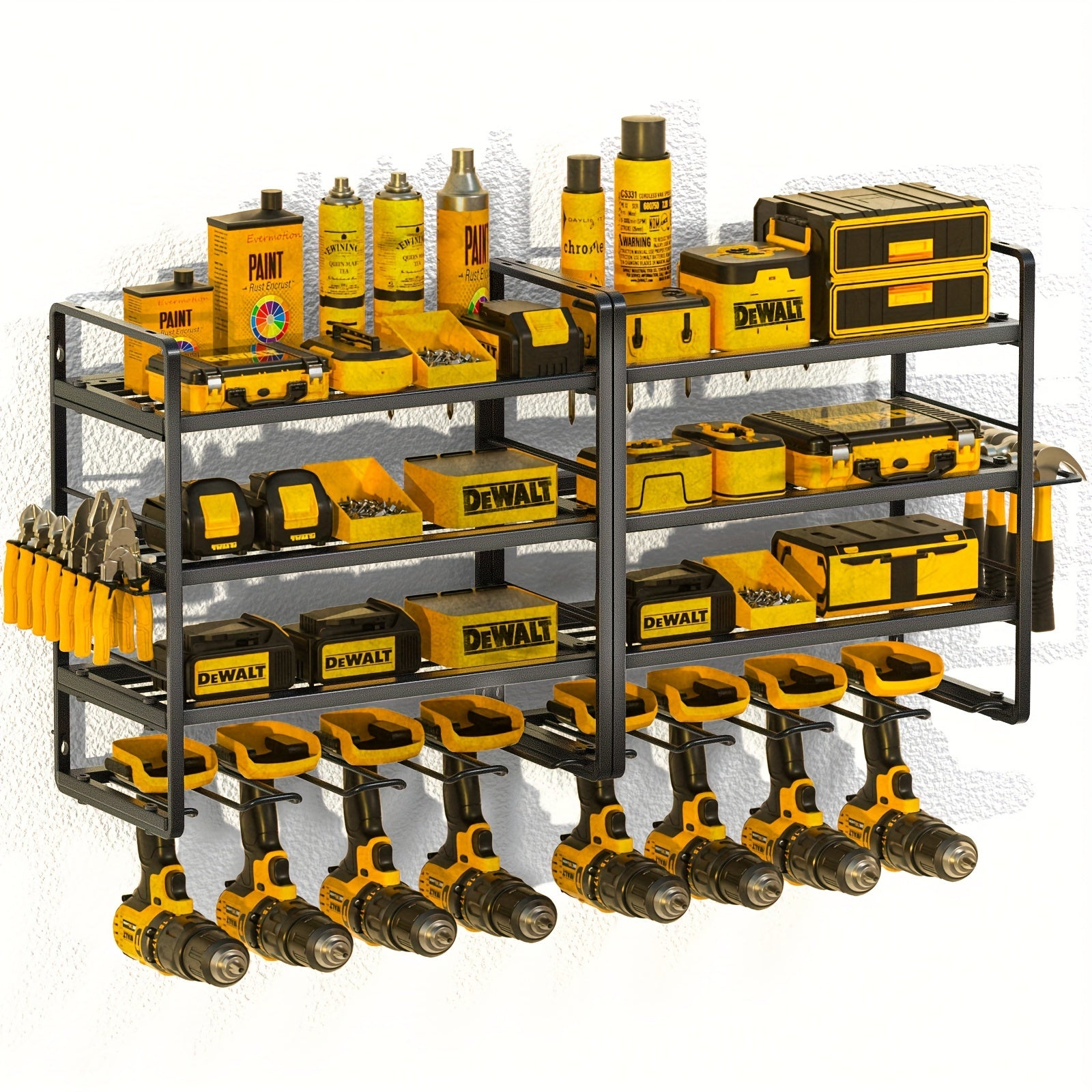 TEMU Power Tool Organizer, 15 Min Quick Assembly And Max 150lb Load By Heavy Duty Metal, 8 Slots 4 Shelves For Cordless Drill In