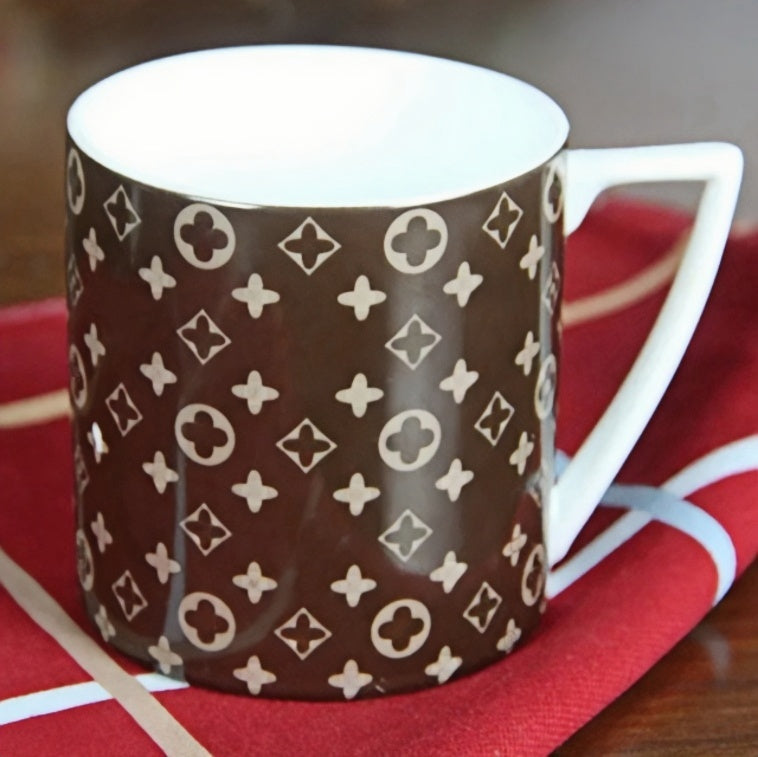 Luxury Brown Old Flower ceramic cup designer coffee cup water cup cute cup c letter printed gift set cup 4-piece set