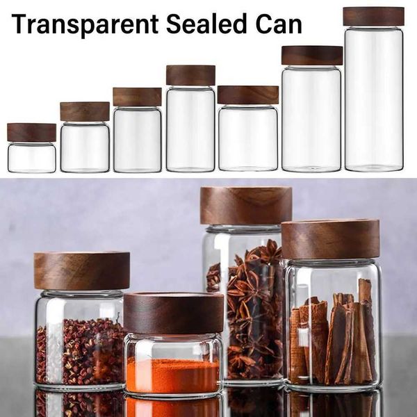 High borosilicate storage with lid Acacia wood impurity grain Sed storable Sp jar in separate bottles Y241104