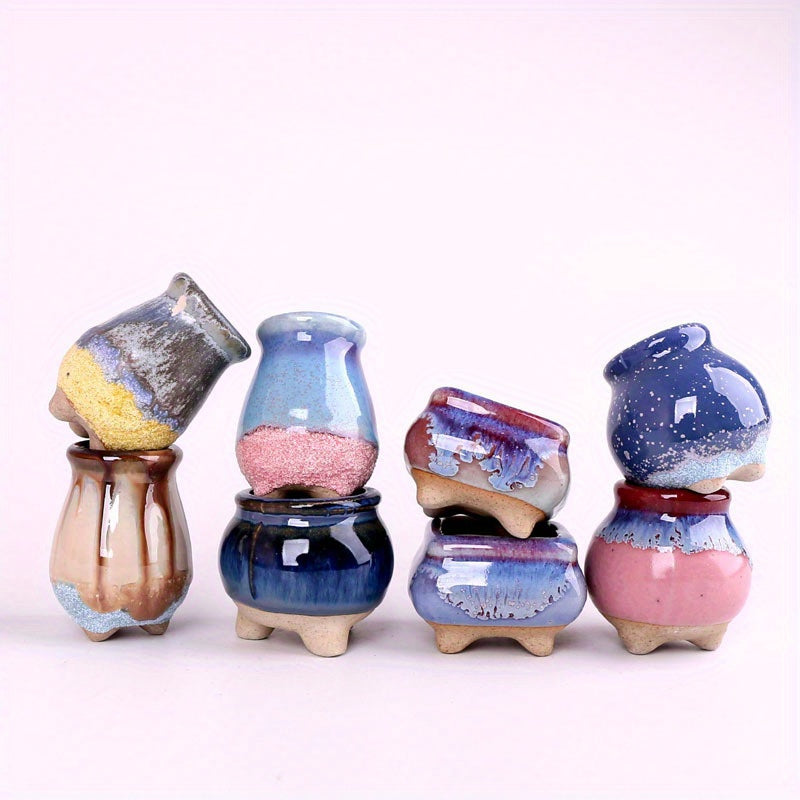 TEMU Succulent Planter With Drainage Hole - Mini Ceramic Flower Pots For Small Plants (2- 3- 4 Inch), Home Garden Decor Indoor Outdoor Use, Stoneware