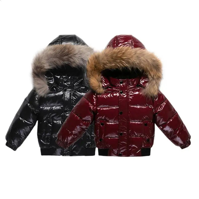 Down Jacket For Girl Real Fur Waterproof Shiny Thicken Warm Boy Winter Outerwear Coat 1-6 Years Kids Parka Outfit 240921