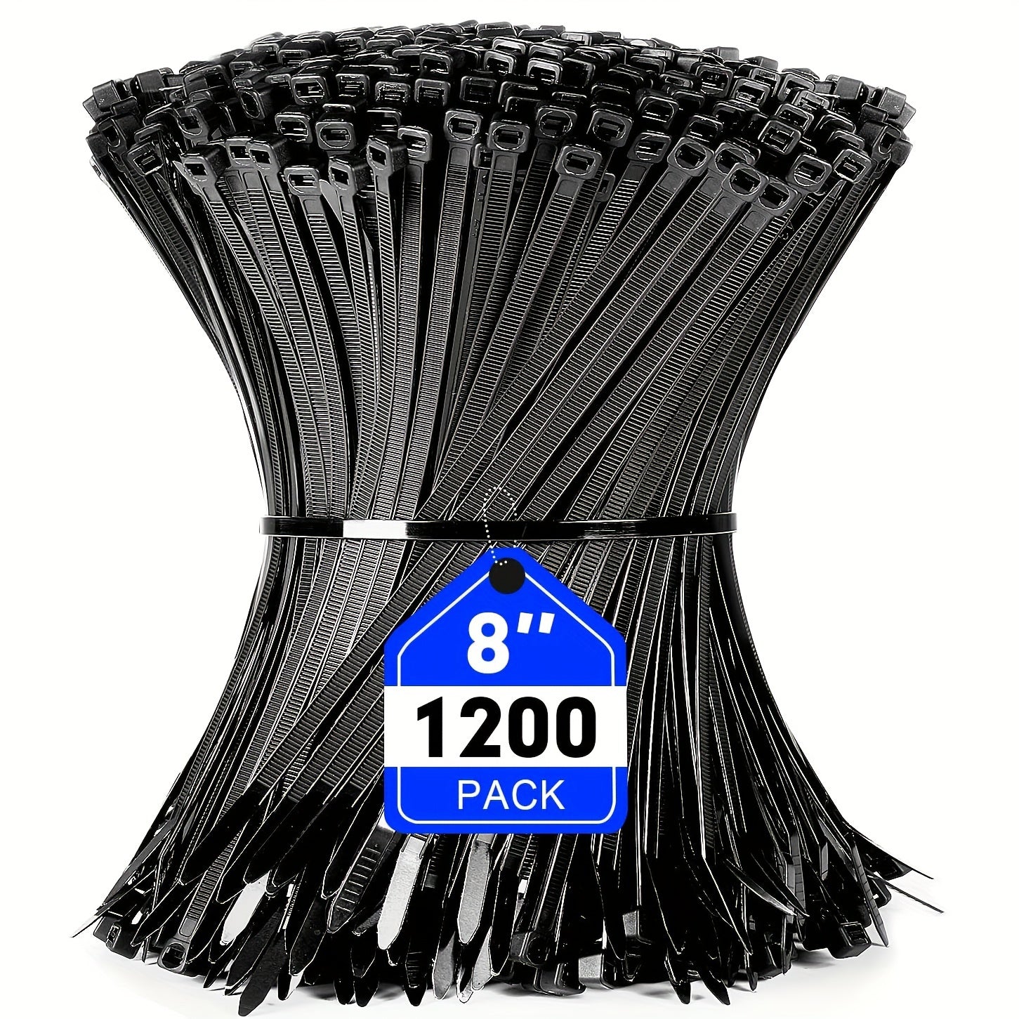 TEMU Zip Ties, 1200pcs Zip Ties 8 Inch, Heavy Duty Plastic Wire Ties With 50lb Tensile Strength, Self-locking Black Nylon Tie Wraps For Indoor And