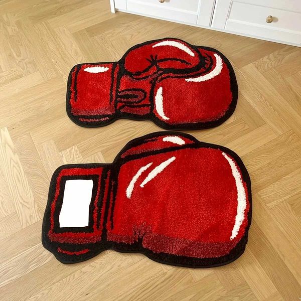 Carpets One Pair of Boxing Gloves Tufted Rugs Gym Rug Indoor Home Decoration Gifts Accent Round Tufting Soft Rug Perfect Gift Room Decor Y24
