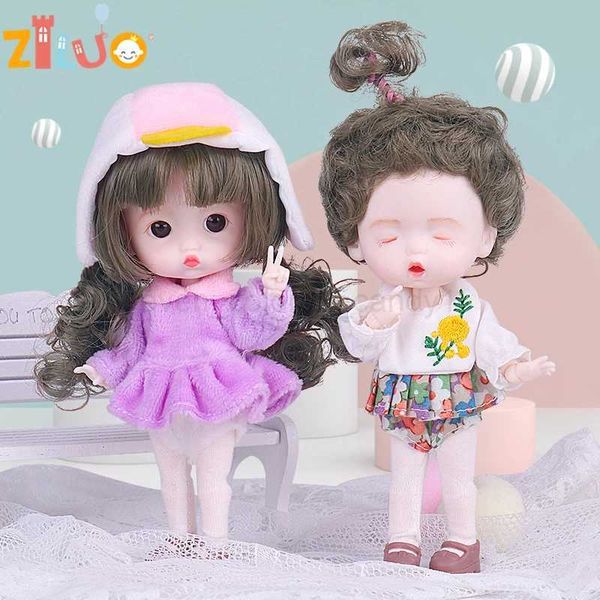 1-12 Mini Doll OB11 20 Movable Joints Girl Doll Cute Expression Face Curly Short Wig 13CM Dolls Toys Gift for Girls Munecas BJDCL240712