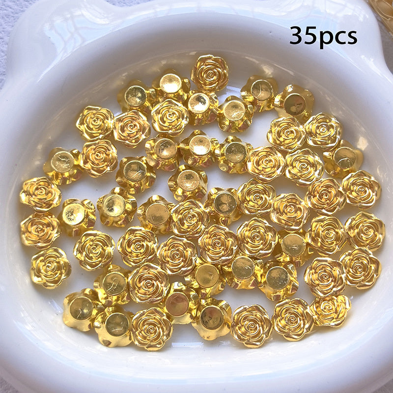TEMU 35-55-85pcs 0.47in Golden Rose Flowers Resin Decorative Crafts Flat Back Convex Round Flower Headdress Decal Decoration