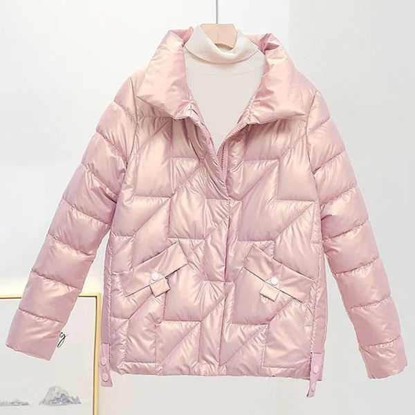 Women&#039;s Down Parka Jacket Winter Parkas Female Glossy Cotton Jackets Stand Collar Casual Warm Short Coat Outwear 231117
