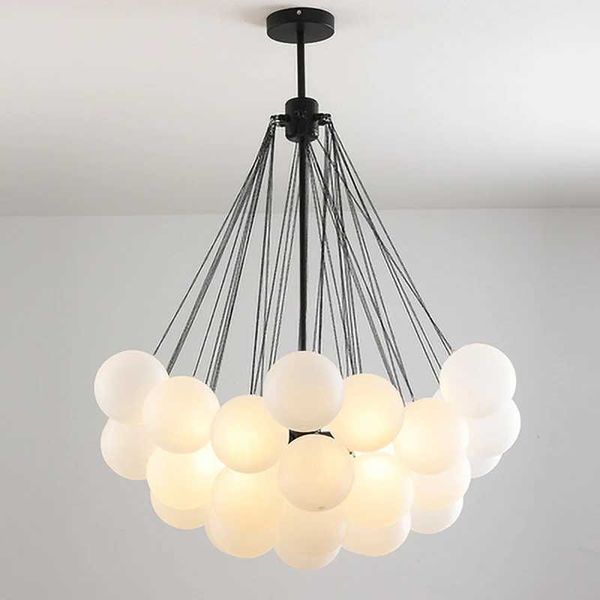 Nordic Frosted Glass Ball Chandelier for Dining Living Room Decoration Gold Black Bubble LED Pendant Lights Hanging Lamp Z250120