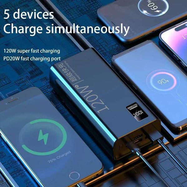 Cell Phone Power Banks 120W Power Bank Fast Charging 50000mAh Capacity Powerbank Portable Battery Charger For xm iPhone Samsung Spare Batter