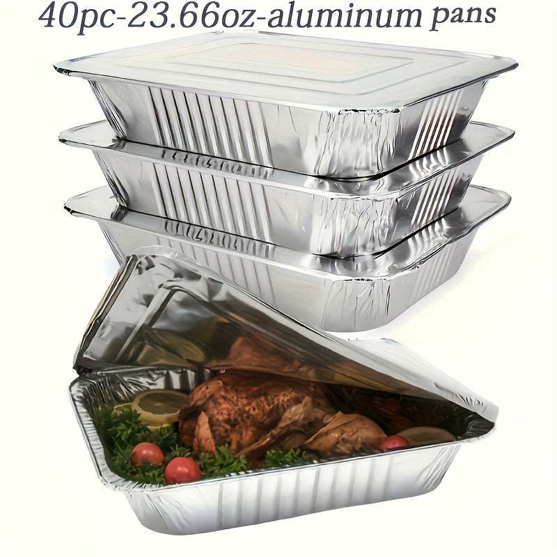 TEMU 40pcs Heavy Duty Aluminum Foil Pans With Lids, 64.25oz-23.66oz, Microwave Safe, Reusable And Easy To Clean, Suitable For Oven, Barbecue, Baking,