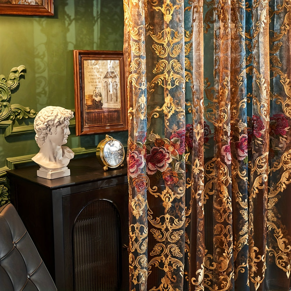 TEMU 2pcs Vintage American Lace And Embroidery Sheer Curtains With Transparent Fabric For Home Window Decoration