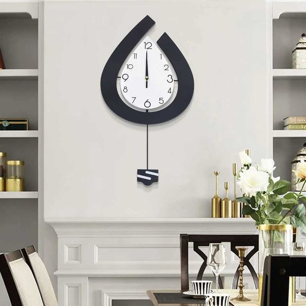 Wall Clocks LOYALHEARTDY Large Swing Wall Clock Living Room Modern Decor Silent Pendulum Clocks Wall-Mount Teardrop Shape Clock Decoration H