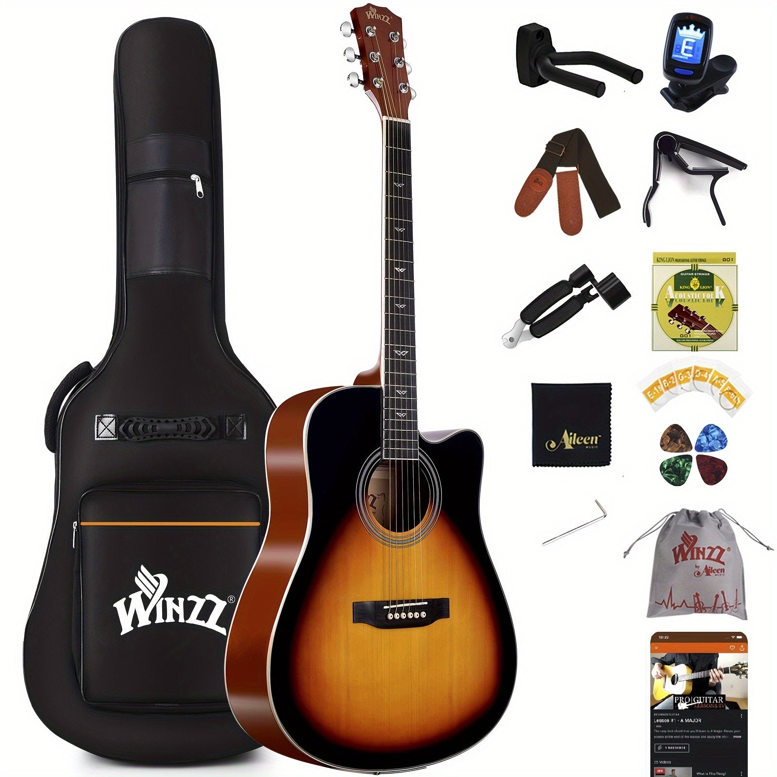 TEMU Winzz Tg-a4 41inch Acoustic Guitar Package For Beginners Adult Teen - Starter Kit, Glossy