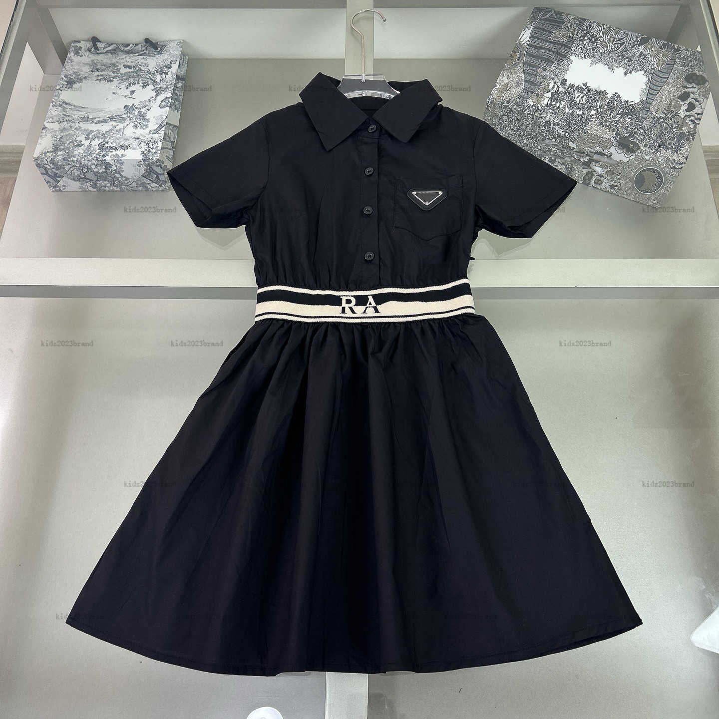 Classics girls dress suit Sleeveless vertical stripe design baby overskirt kids designer clothes Summer polo and skirt A056X02N017