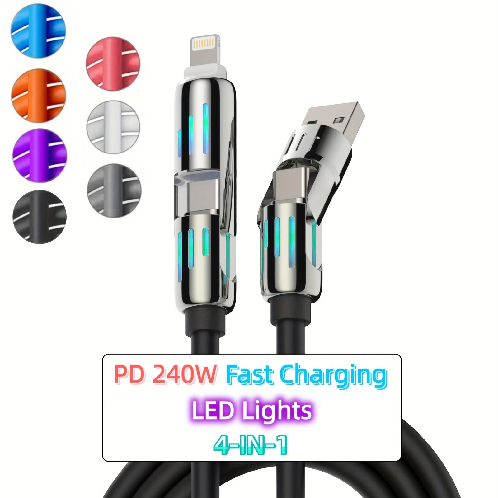 TEMU 100w Charging Cable, Charging With Light, For Iphone 14-13-12-11pro Max-xs-xr-8-7-6-ipad, For, Xiaomi, Oppo, Vivo, Redmi And Other Smartphones