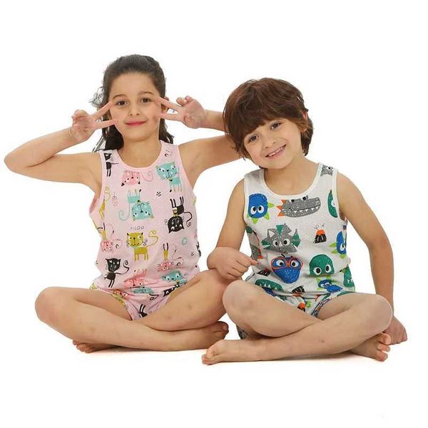 Pajamas Boys Girls Pjs Kids Pajama Sets Cartoon Cat Dinosaur Vest Tops With Short Pants Toddler Baby Sleeping Clothes Pajamas Sleepwear CL25