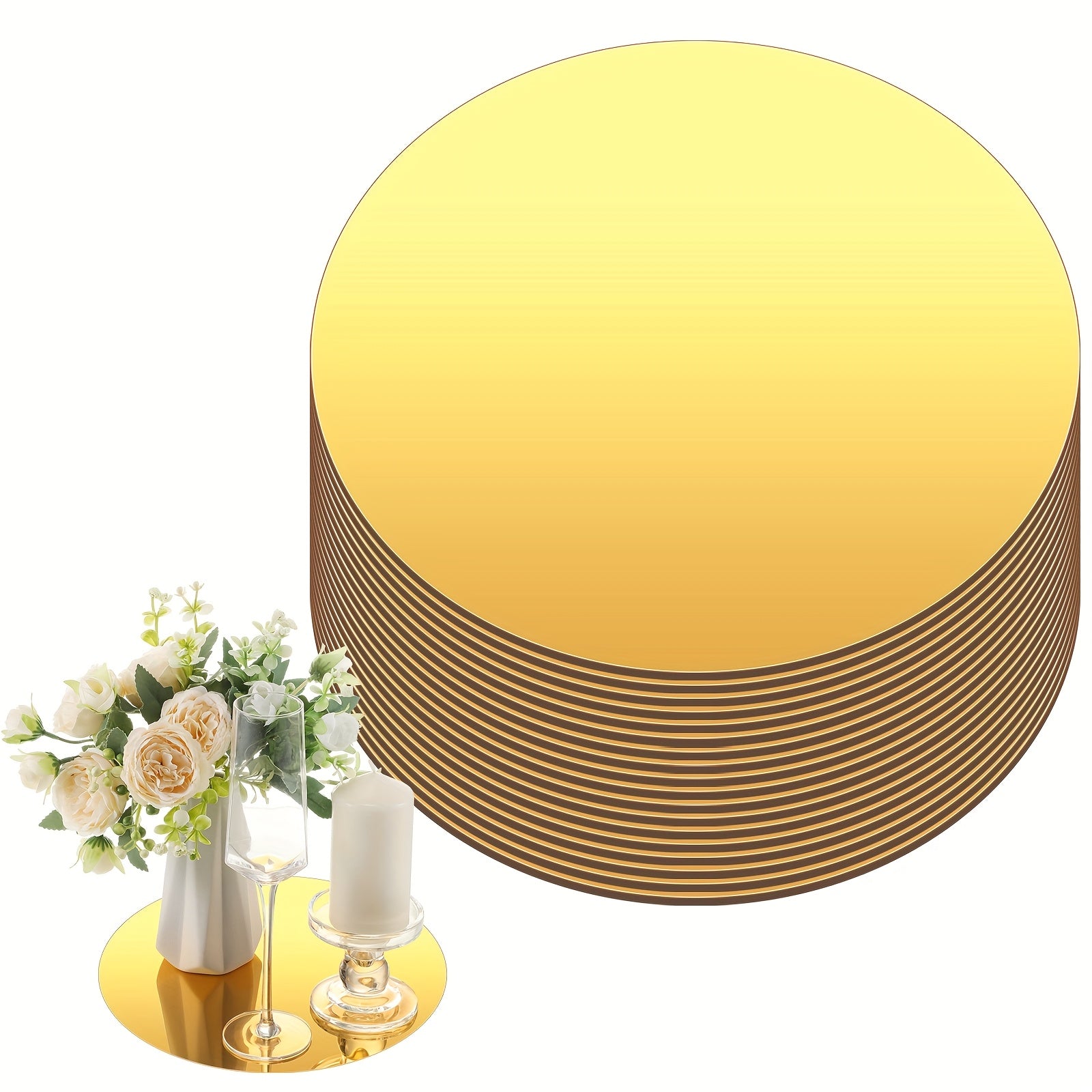 TEMU Halloween Christmas 20pcs 10 Inch Acrylic Round Mirrors For Tables Centerpieces Circle Mirrors Candle Plates For Wall Wedding Table Centerpieces