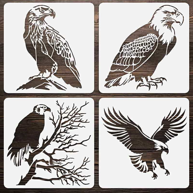 TEMU 4pcs Reusable Eagle Stencils For Canvas Painting, Wall Stenciling, Furniture Decoration, Animal Templates, Diy Crafts