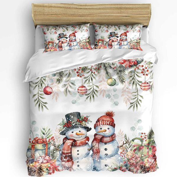 Christmas Poinsettia Ball Fir Leaves Snowman 3-piece bedding for double beds home textiles down duvet covers pillowcases Y241024