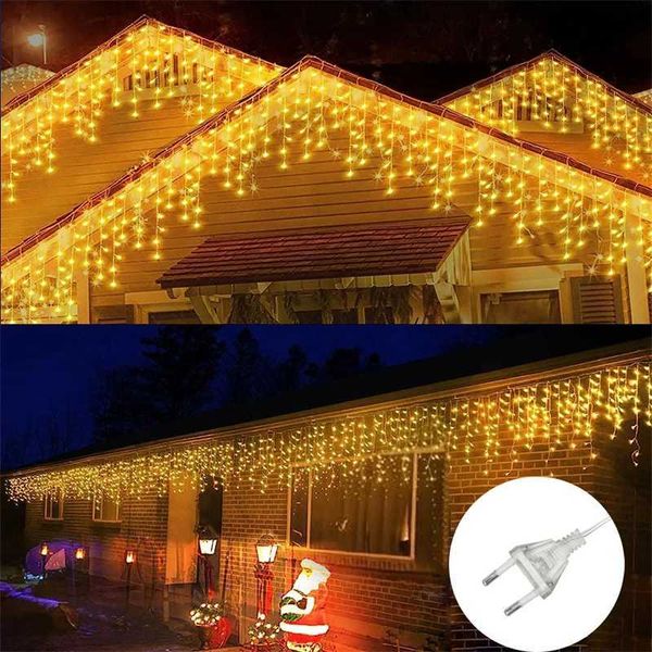 12M-8M-4M EU LED Icicle String Lights Christmas Curtain Fairy Lights Garland Remote Outdoor For Wedding Street Holiday DecorLX241112