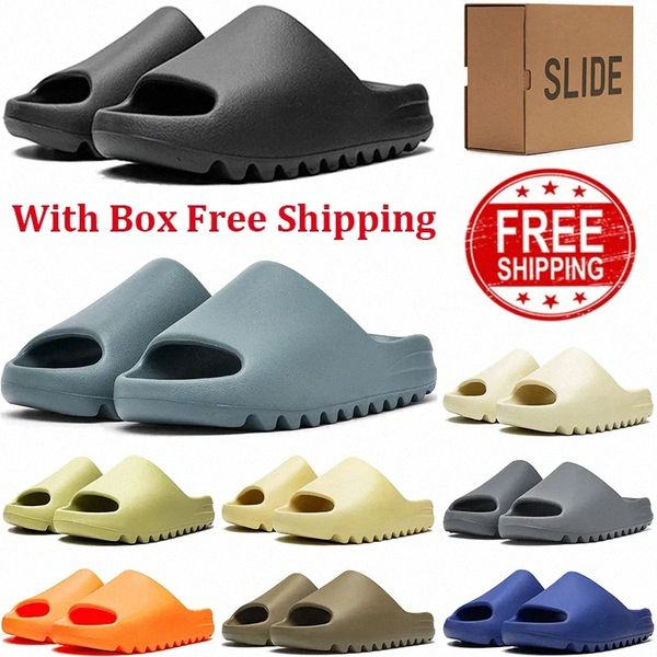 with box designer slides slippers men women Onyx Bone Desert Sand Earth Brown Blue Green mens womens sliders sandals summer flip flop shoes