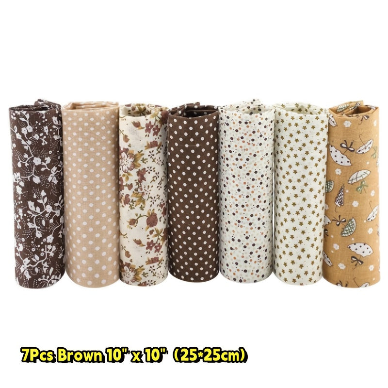 TEMU 7pcs 10"x10" (25x25cm) Handmade Cotton Squares Fabric Bundle - 3 Floral Patterns, Pre-cut Craft Cloths For Sewing, Quilting, Diy Scrapbooking |