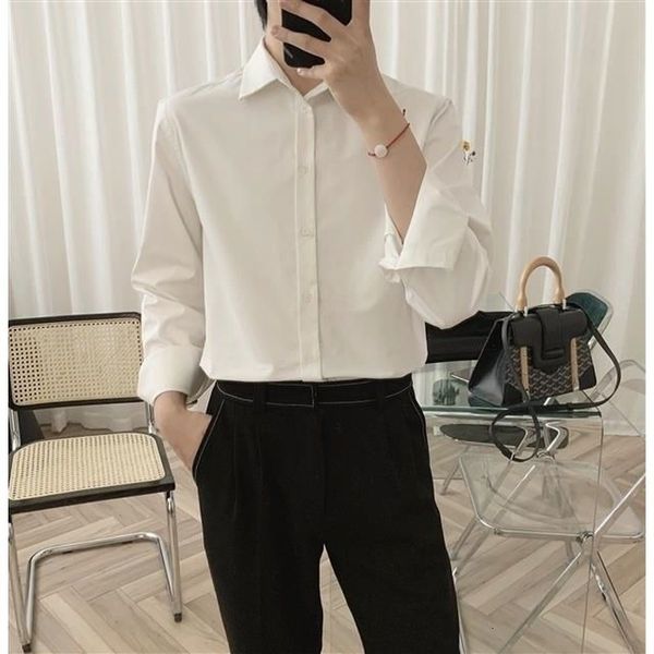 Men&#039;s Casual Shirts Korean Fashion Spring All-match Men Shirt Quality Chiffon Button Up Long Sleeve Casual Solid Color Loose Men Dress