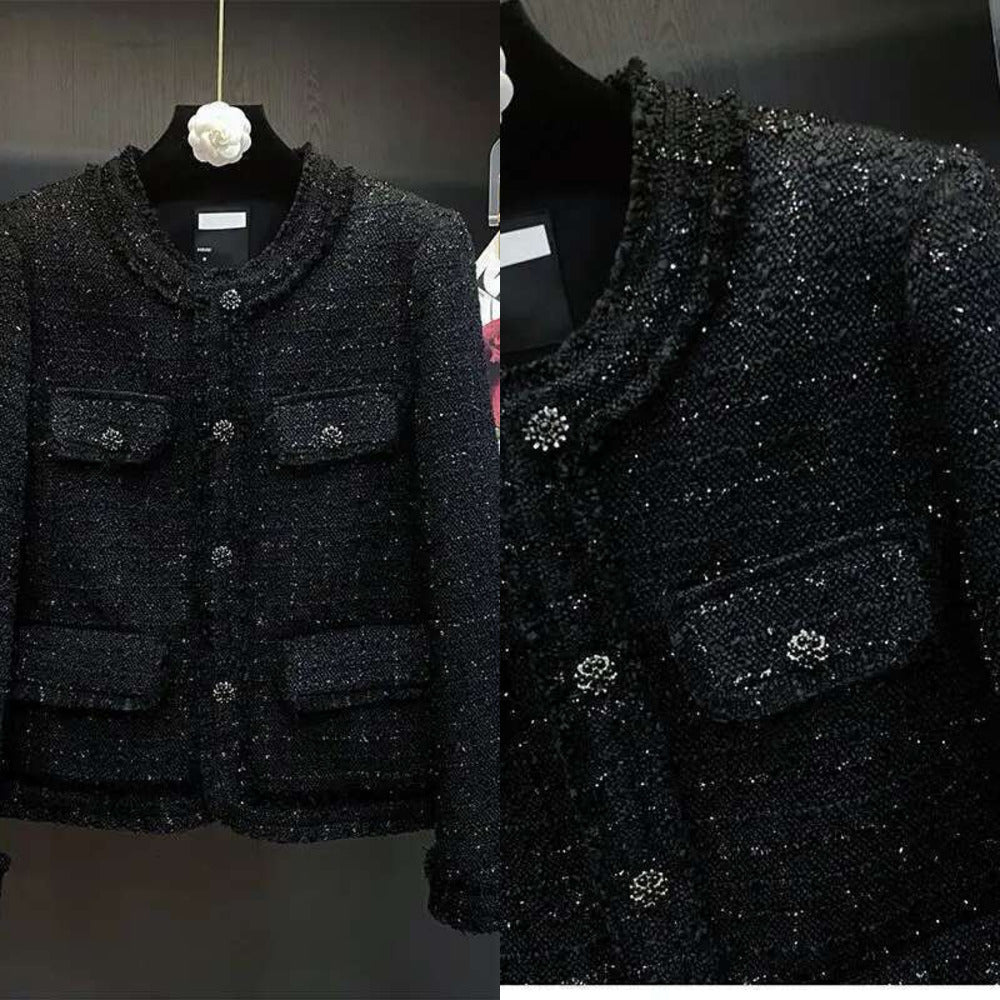 Designer Clothes 2024 Women Autumn Winter Elegant Short Tweed Coats Female Single Breasted Cropped Jackets Ladies Loose Casual Outerwear 856
