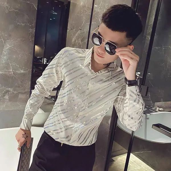 Spring Autumn Fashion Striped Solid POLO Collar Long Sleeve Blouse Mens Clothing Casual Loose Thin Versatile Chaopai Shirts 240729
