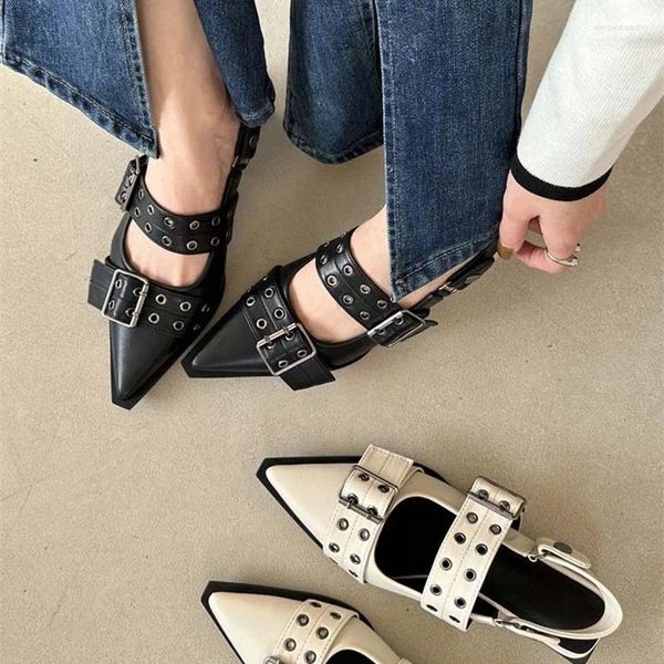 Casual Shoes 2024 Designer Luxury Buckle Fashion Ladies Flats Pointed Toe Female Sandals Mules Women Flat With