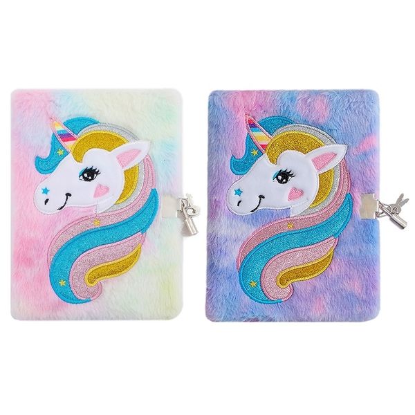 Notepads Rainbow Unicorn Notebook With Lock Keys For Kid Girls Gift Diary Journal Agenda Planner Organizer Plush Note Book 230703