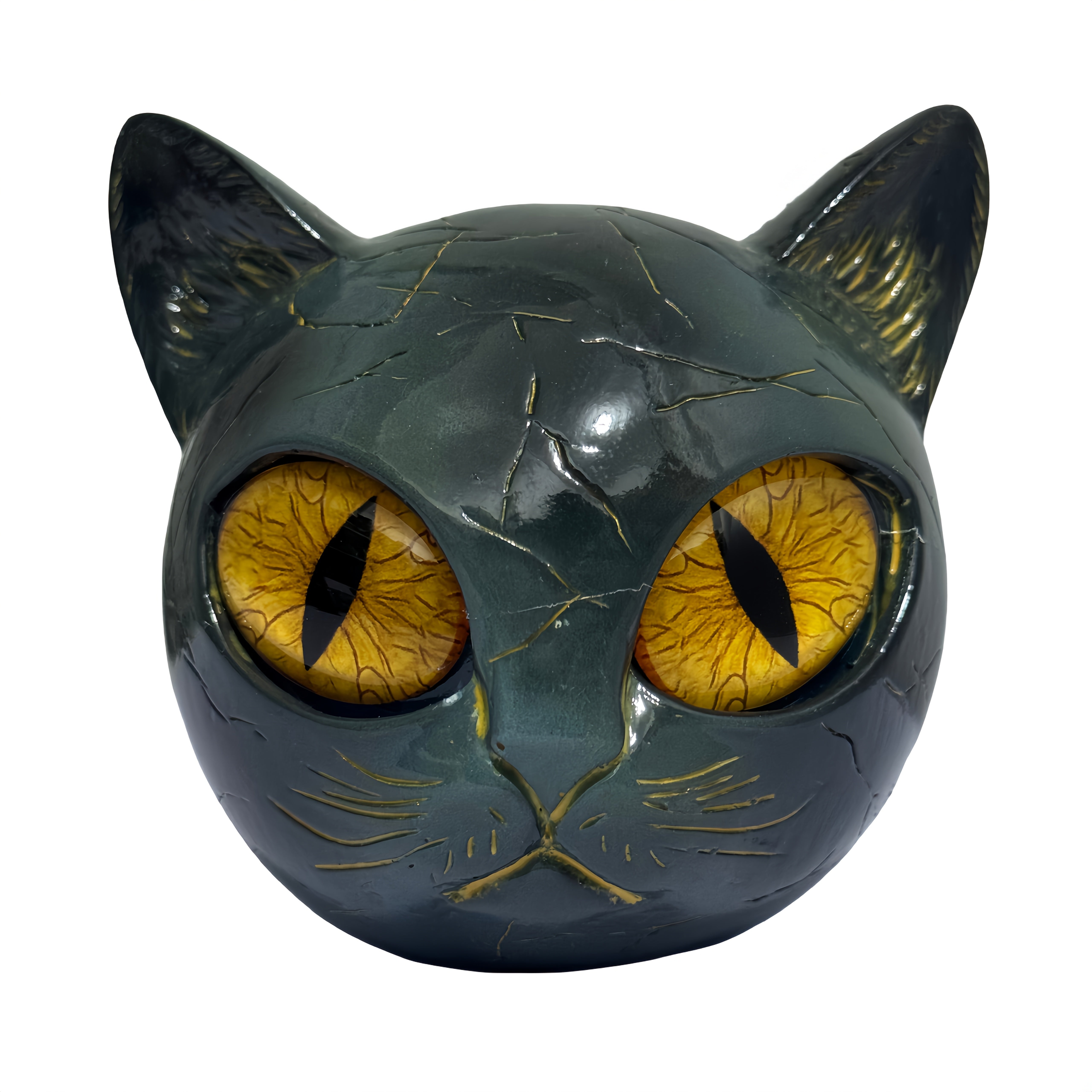 TEMU Modern Black Cat Head Statue - Elegant Marble-like Glossy Resin Sculpture With & Black Marble Texture, Desktop Decor For Home-office - Perfect