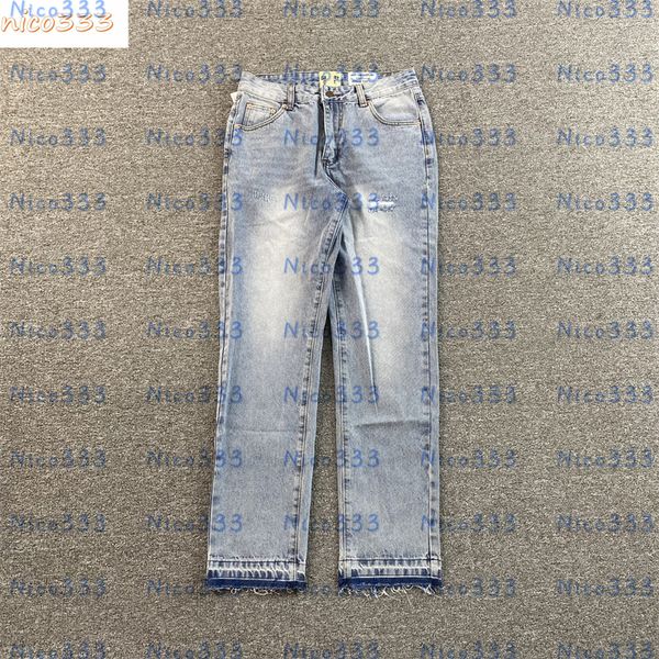 GA Depts simple straight ripped washed blue trouser legs edged loose and versatile street casual men women jeans