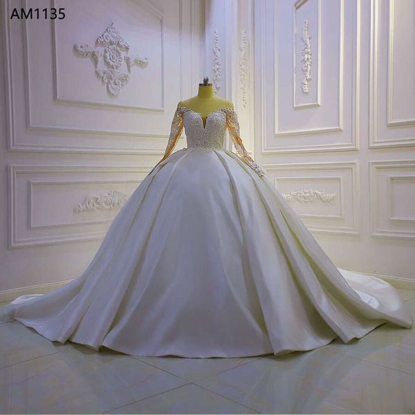 Off Shoulder Long Sleeve Ball Gown Tiered Skirts Wedding Dress