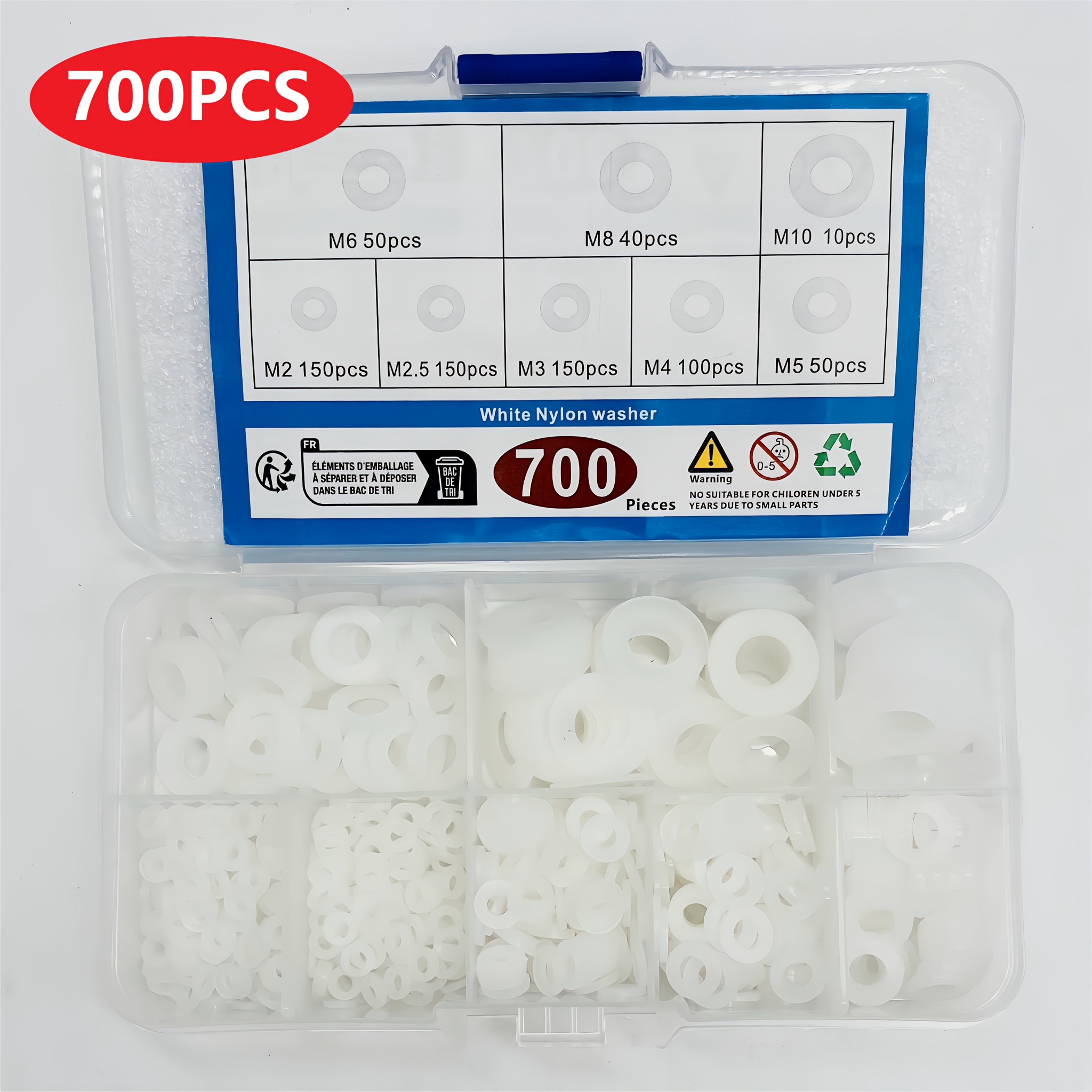 TEMU 700-1200pcs Nylon Flat Rings Seal Washer Assortment Kit Loosening Prevention Plastic Gaskets Repair Faucet Pipe Water Hose Furniture